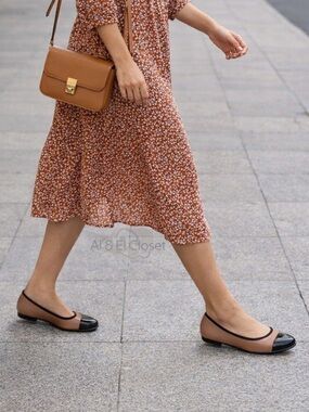 Nine West Teland3 Flats | Two-Tone Pecan & Black Cap Toe Ballet Shoes Size 7 NWB